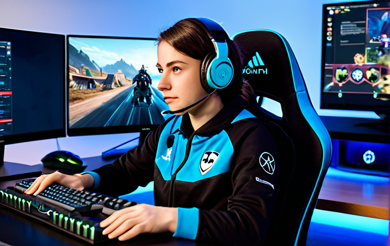 엘소드 크리에이터 추천 공략법 - **Subject:** A professional female gamer, fully clothed in modest esports team attire. **Environ...