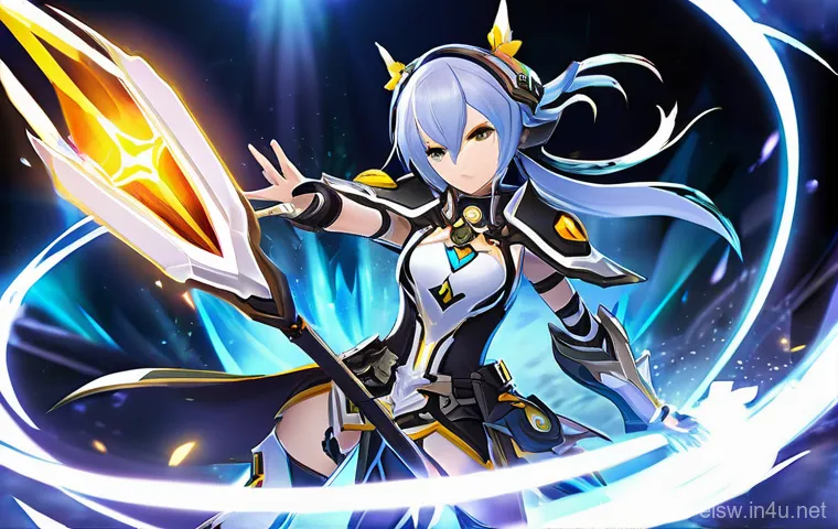 엘소드 정령석 제작 및 강화 - **A studious Elsword character, like "Add" or "Ain," fully clothed in their unique academic or inven...