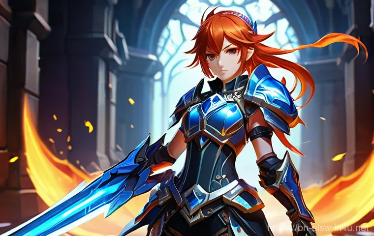 엘소드 버프 시스템 이해 - **Prompt:** A dynamic Elsword-style female character, clad in intricate, form-fitting futuristic bat...