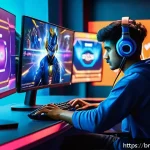 엘소드 신규 유저 가이드 - A dynamic scene of a skilled gamer practicing advanced combo moves in a vibrant esports training roo...