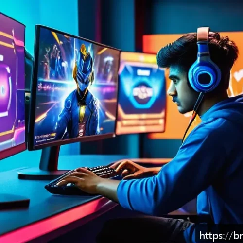 엘소드 신규 유저 가이드 - A dynamic scene of a skilled gamer practicing advanced combo moves in a vibrant esports training roo...